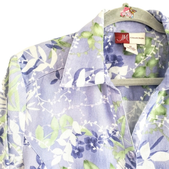 2/$35 Sale JM Colection 100% Linen Jacket-Blouse Lilac Print Size 12 Like New - Picture 3 of 12